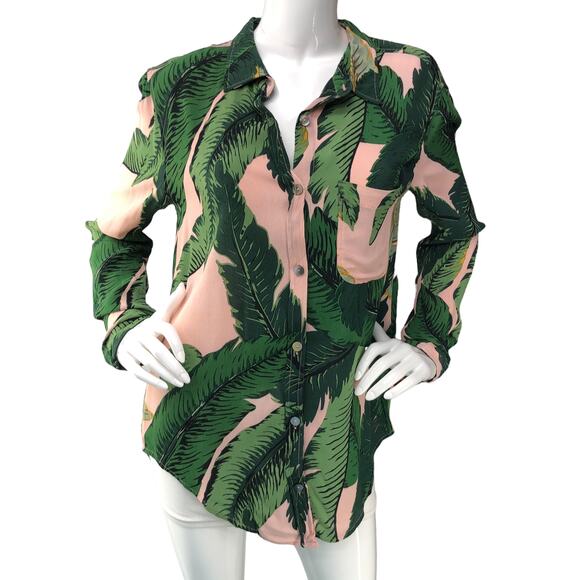 Beach Riot X Revolve Womens Size S Sunny Top in Pink Palm Button Down *TINY FLAW - Picture 11 of 16